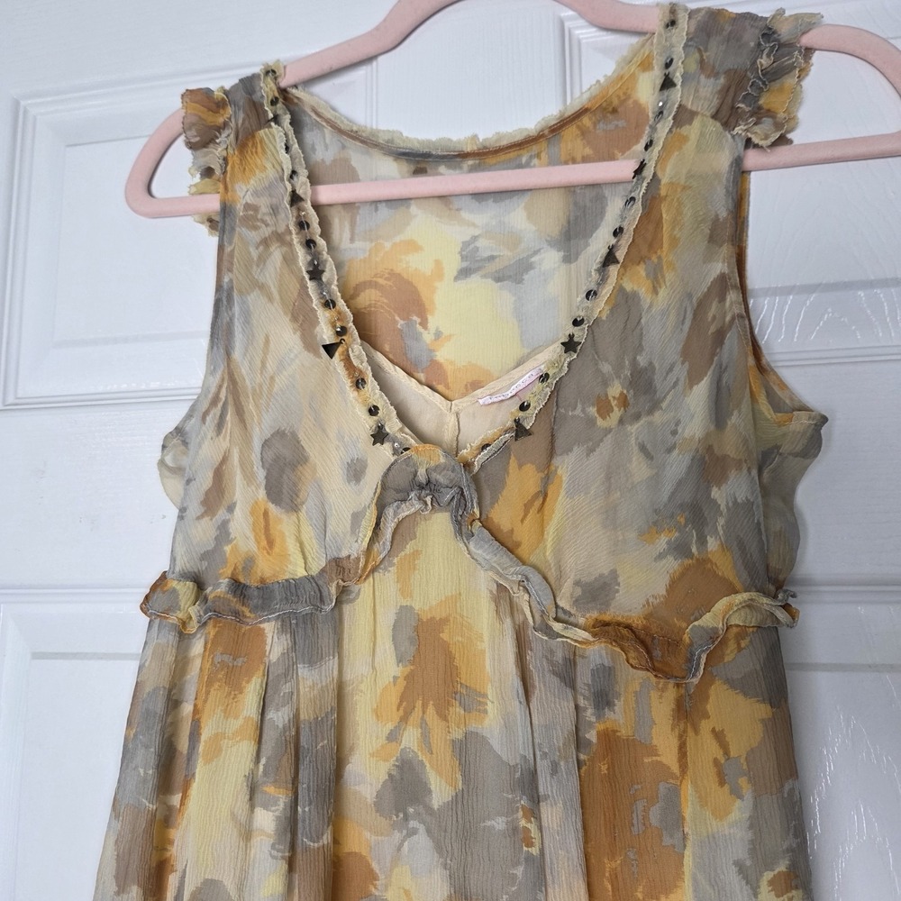 Rebecca Taylor Silk Blend Floral Ruffle Dress Womens 8 Yellow Gray... - Picture 4 of 7